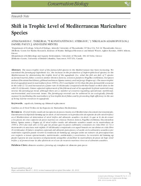 (PDF) Shift in Trophic Level of Mediterranean Mariculture Species | Athanassios Tsikliras ...