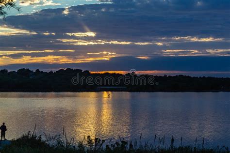 Sunset with Beautiful Skyline Over Lake Zorinsky Omaha Nebraska Stock Photo - Image of people ...