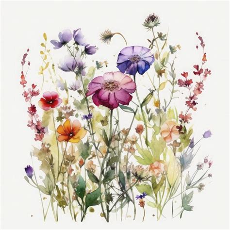 free meadow flowers watercolor and pastel color on white background ...