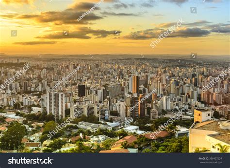 Panoramic View Of Golden Sunset In City Belo Horizonte , Brazil . Stock ...