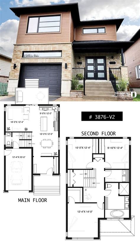 Modern house plan, 2 storey-home plan for narrow-lot, with garage, 3 ...