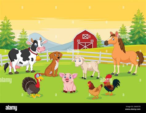 Cartoon farm animals in the farming background Stock Vector Image & Art ...