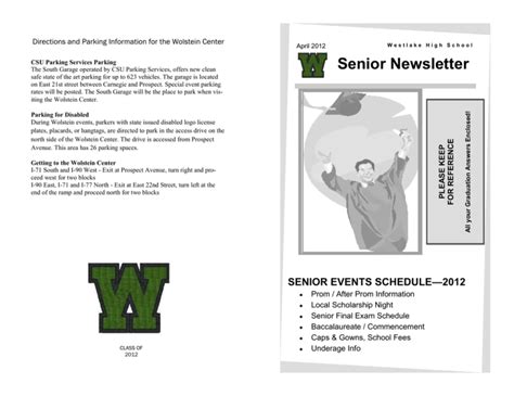 Senior Newsletter Directions and Parking Information for the Wolstein ...