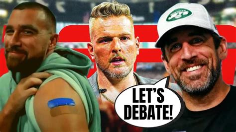 Aaron Rodgers Challenges Travis Kelce "Mr. Pfizer" To A Vaccine DEBATE On Pat McAfee Show On ESPN