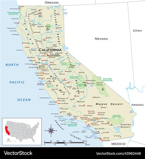 Highly detailed physical map of california Vector Image