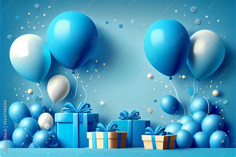 Blue birthday decor with balloons an presents ideal for celebration ...