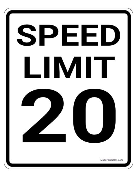 Printable 20 MPH Speed Limit Sign