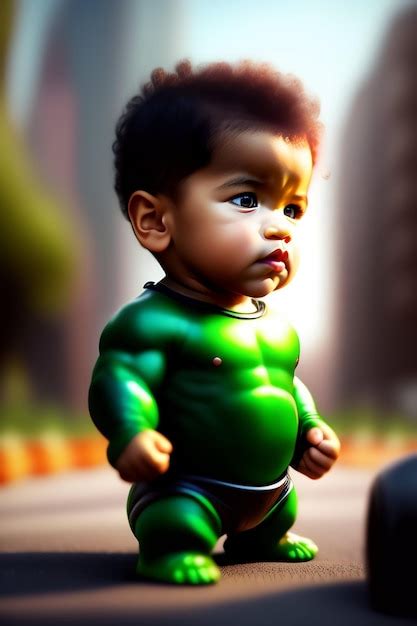 Premium AI Image | A baby in a green hulk costume