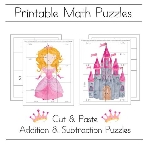 Princess Math Puzzle Worksheet for Kindergarten