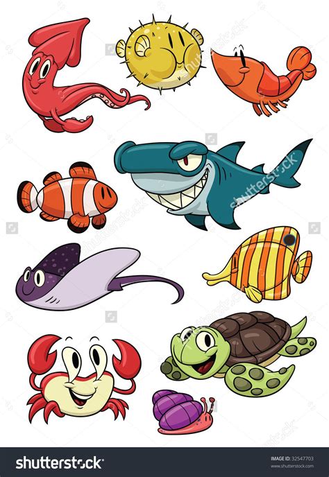 Cute cartoon sea creatures. All in different layers for easy editing ...