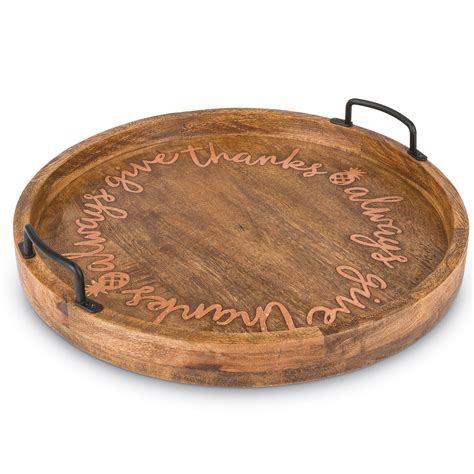 18-Inch, Round Mango Wood Serving Tray with Copper Inlay Message - Walmart.com