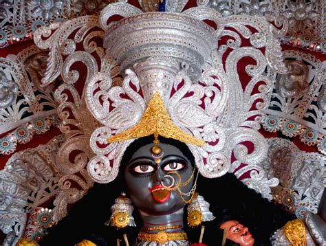 An idol of Goddess Kali at Puja pandal during Kali Puja festival