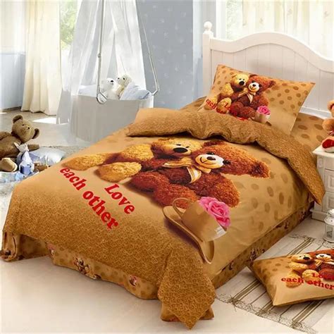 Cute Teddy Bear Bedding Sets Twin Size Bed Sheets Pillowcase Quilt ...