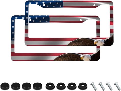 Amazon.com: 2pcs Eagle USA Flag License Plate Frame Eagle American Flag License Plate Holder ...