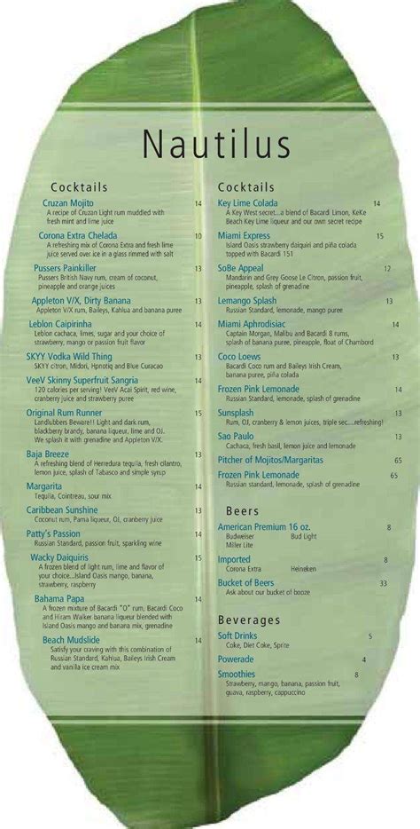 Nautilus Bar & Grill Menu, Menu for Nautilus Bar & Grill, South Beach ...