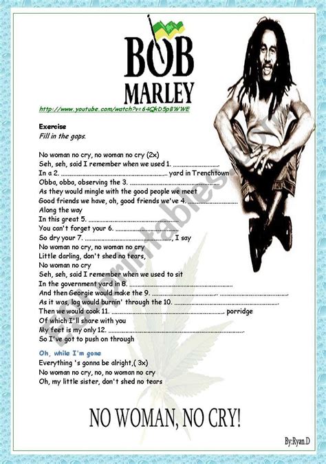 No woman, no cry - Bob Marley - ESL worksheet by Dorland