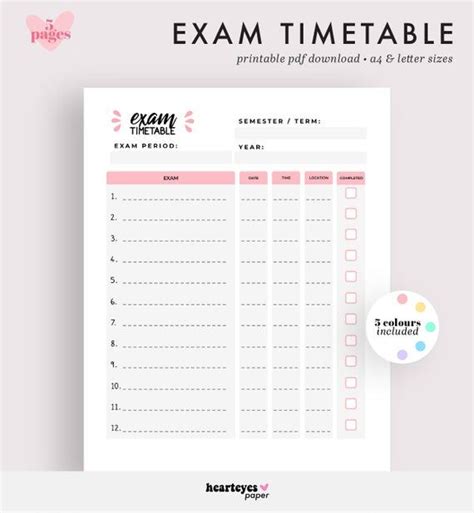 Exam Timetable, Printable Planner, Exam Schedule, Exam Planner, School ...