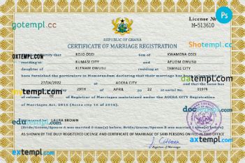 Ghana marriage certificate PSD template, fully editable