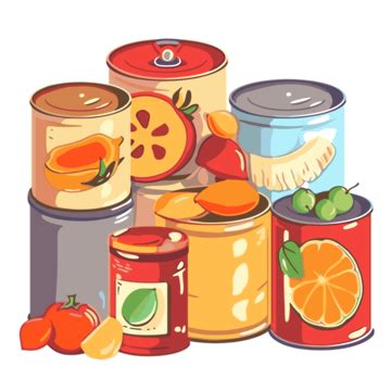 Canned Foods Vector, Sticker Clipart Pile Of Food Cans And Fruit Cartoon, Sticker, Clipart PNG ...