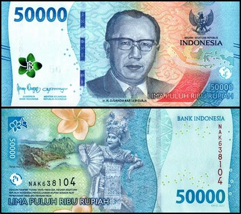 Indonesia 50,000 Rupiah, 2022. This is from the newly revitalized series of Rupiah banknotes ...