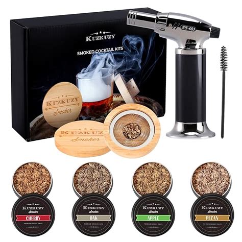 Buy KUZKUZY Cocktail Smoker Kit with Torch – 4 Flavors Wood Chips – Bourbon, Whiskey Smoker ...