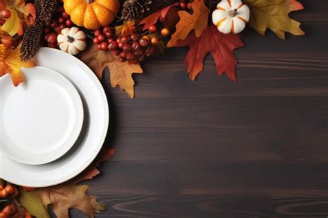 Premium AI Image | Thanksgiving table setting top view