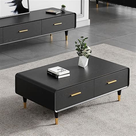 Modern Black Coffee Table with Storage Rectangular Coffee Table with 4 ...