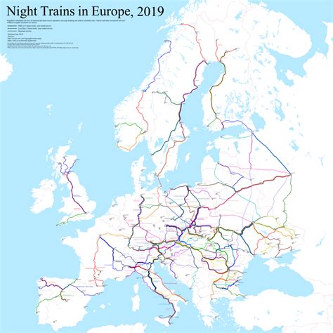 Map of Night Trains in Europe, 2019