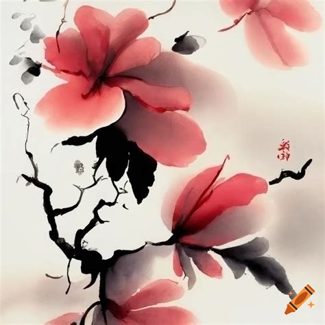 Chinese ink painting of flowers on Craiyon