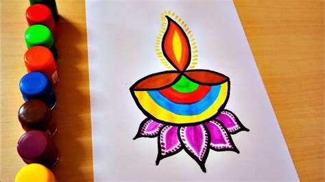 Diwali Diya Drawing || How to Draw Easy Diya for Diwali Step by Step || Watercolor Painting ...