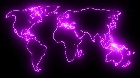 Neon World Map Outline. Futuristic anima... | Stock Video | Pond5