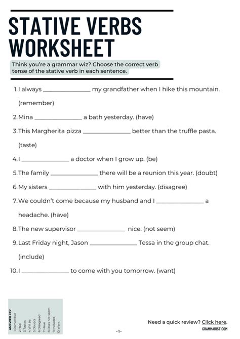 Stative Verbs - Uses, Examples & Worksheet