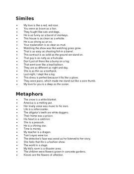 Similes vs metaphors examples | Simile vs metaphor, Similes and ...