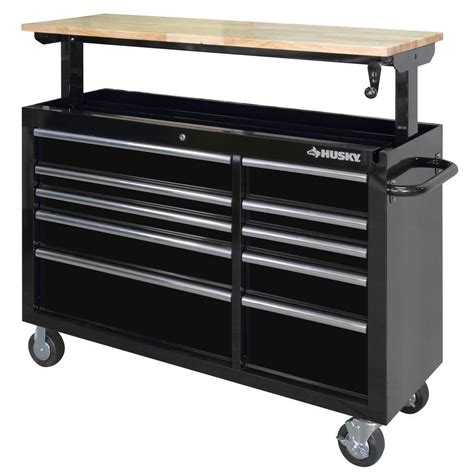 Husky 52 in. 10-Drawer Mobile Workbench with Adjustable-Height Top, Black-HOLC5210B1OD - The ...