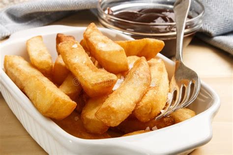 French Fries with British Brown Sauce in a Bowl Stock Photo - Image of ...