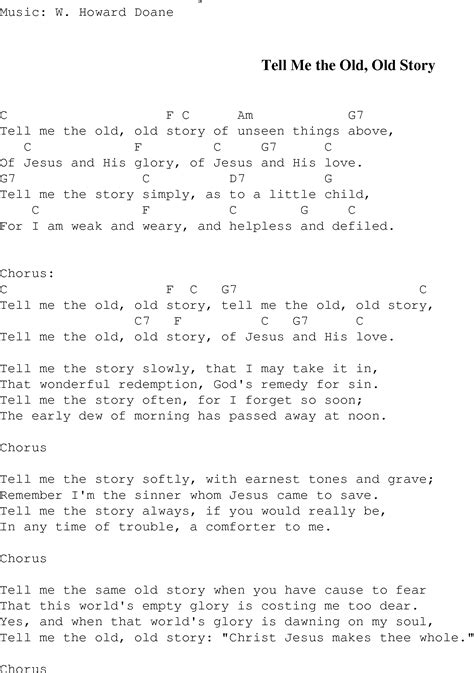 Tell Me the Old, Old Story - Christian Gospel Song Lyrics and Chords