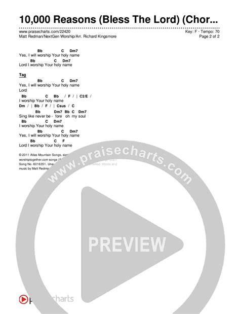 10,000 Reasons (Bless The Lord) (Choral Anthem SATB) Chords PDF (Matt ...