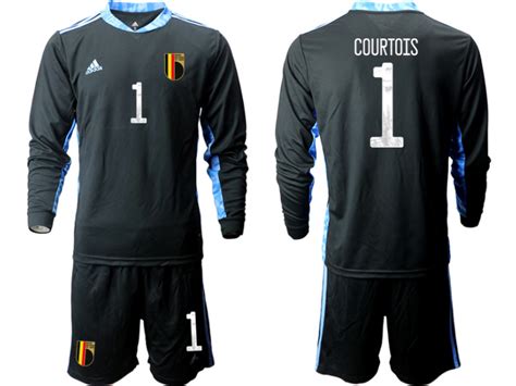 Belgium National Soccer Team #1 COURTOIS Black Goalkeeper Long Sleeves ...