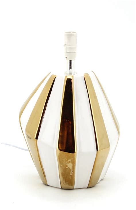 White Gold Stripped Ceramic Table Lamp - All Home Living