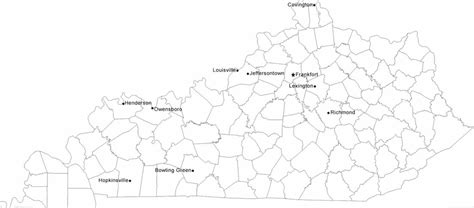 Map of Kentucky Cities with City Names Free Download