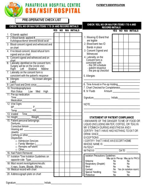 Pre-Operative Check List | PDF | Surgery | Health Care