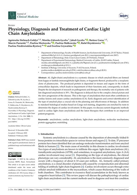 (PDF) Physiology, Diagnosis and Treatment of Cardiac Light Chain Amyloidosis