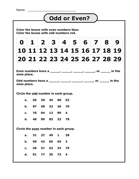 Odd And Even Worksheets Grade 2