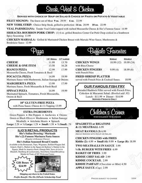 Menu at Ilio DiPaolo's Restaurant & Banquet Facility, Blasdell