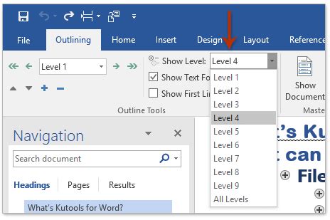 How to print a Word document in outline view?