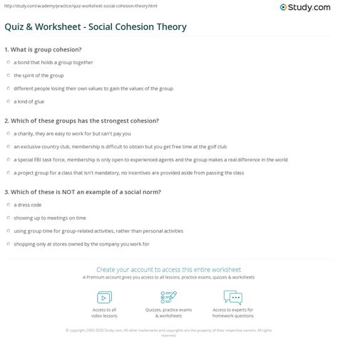 Quiz & Worksheet - Social Cohesion Theory | Study.com