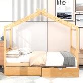 RASOO Full Size House Platform Bed Modern Bedroom Wood Kids' Beds with Two Storage Drawers ...