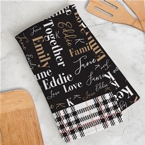 Personalized Plaid Family Name Word-Art Christmas Dish Towel