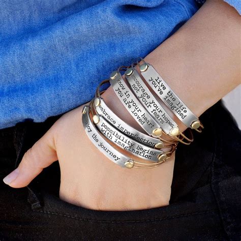 Inspirational Stack Bracelets- Inspiration Jewelry- Stacking Bangles- Motivational Quotes ...