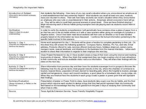 Hospitality Habits Lesson Plan for 11th - Higher Ed | Lesson Planet